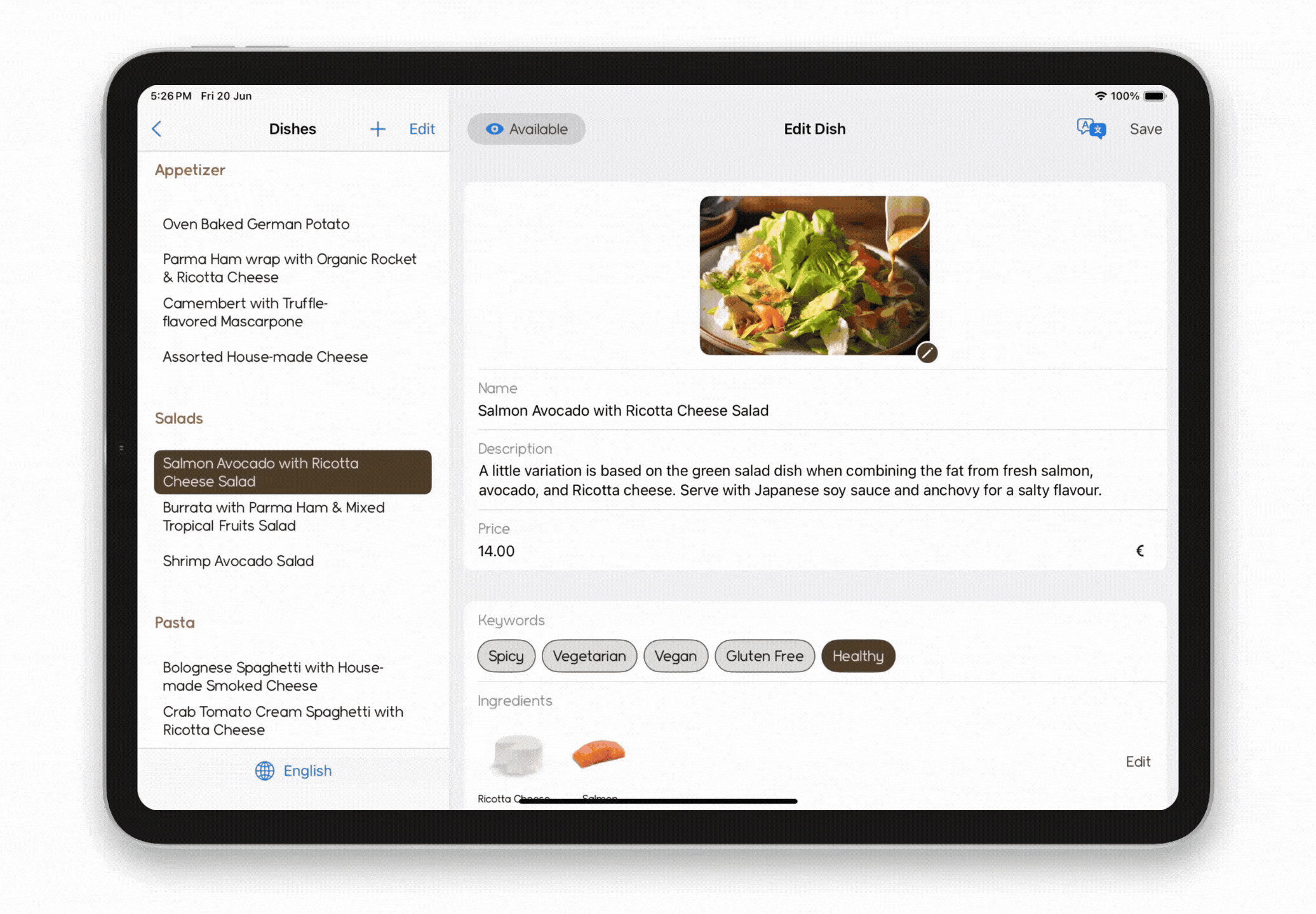 meal reveal iPad Interface Demo